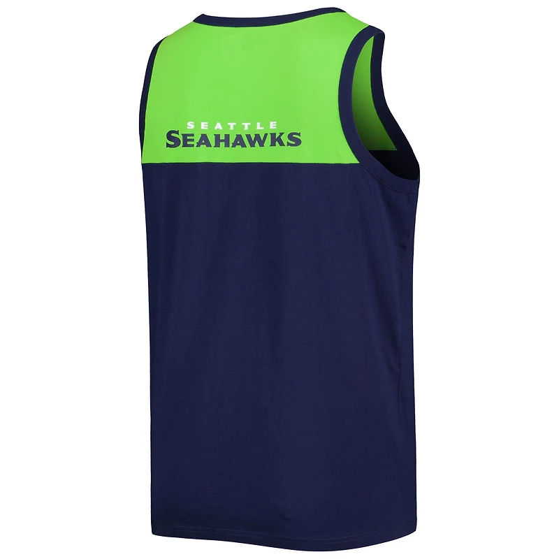 Débardeur Starter College bleu marine/vert fluo Seattle Seahawks Logo Touchdown pour homme