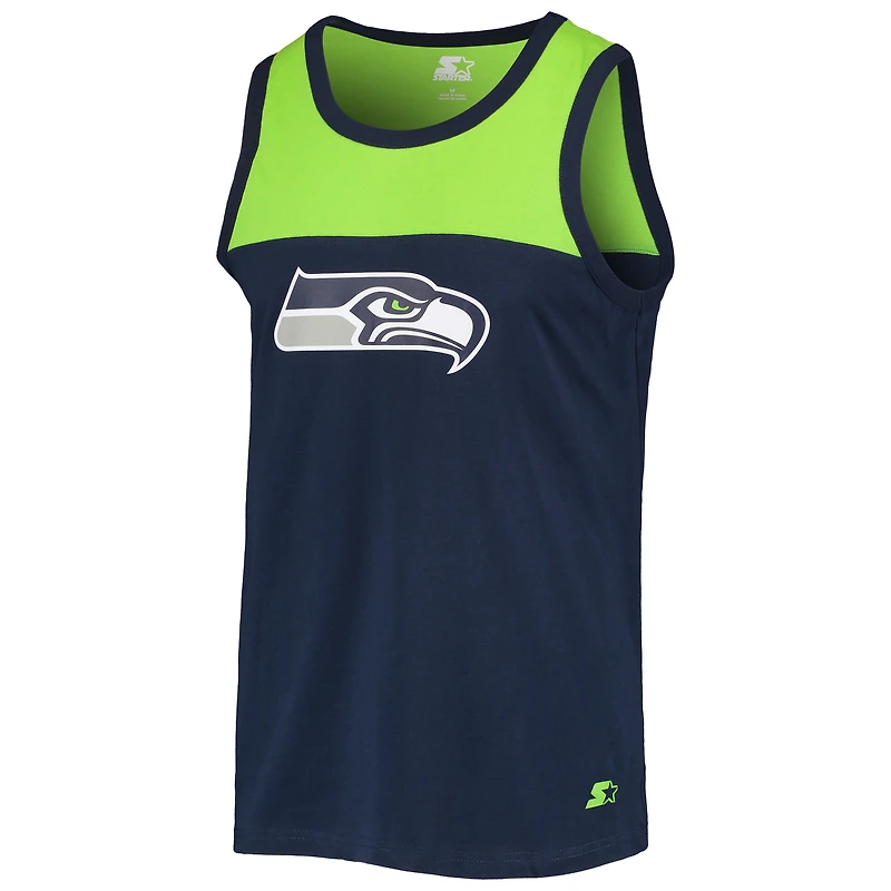 Débardeur Starter College bleu marine/vert fluo Seattle Seahawks Team Touchdown pour homme