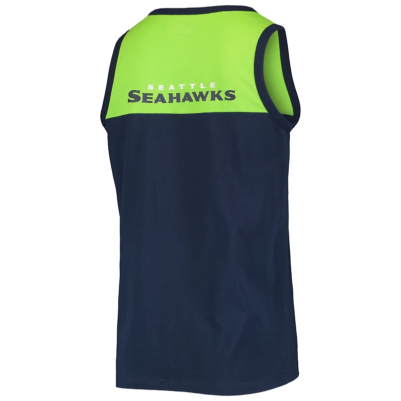 Débardeur Starter College bleu marine/vert fluo Seattle Seahawks Team Touchdown pour homme