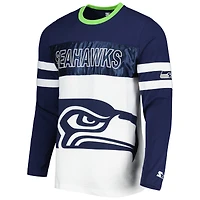 T-shirt à manches longues Starter College bleu marine/blanc Seattle Seahawks pour homme