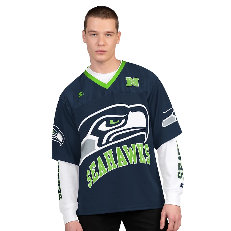 Men's Starter  College Navy/White Seattle Seahawks Short Sleeve & Long T-Shirt Combo Pack