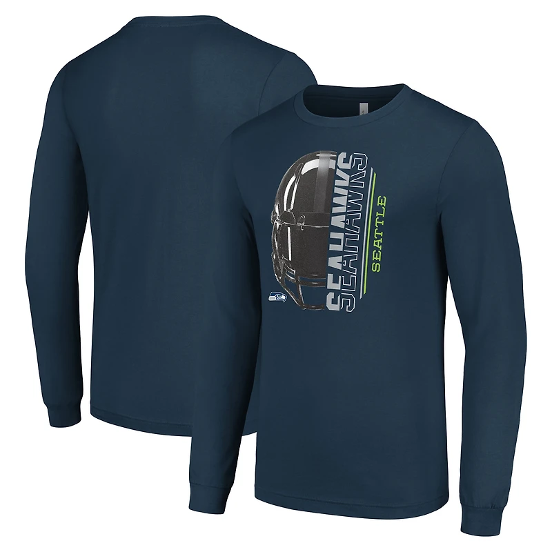 T-shirt à manches longues bleu marine pour homme avec logo demi-casque des Seattle Seahawks