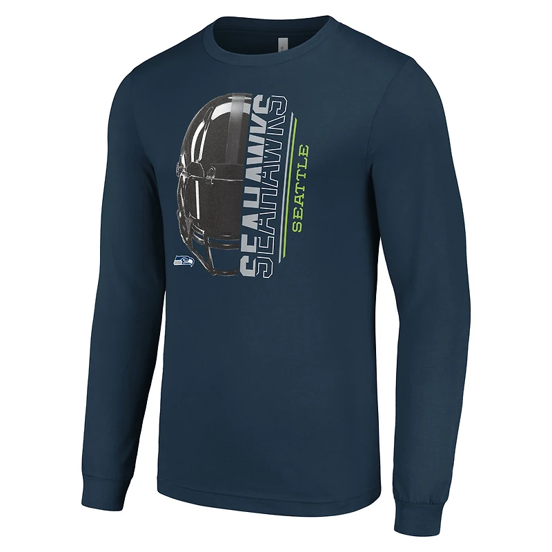 T-shirt à manches longues bleu marine pour homme avec logo demi-casque des Seattle Seahawks