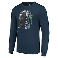 T-shirt à manches longues bleu marine pour homme avec logo demi-casque des Seattle Seahawks