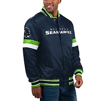 Veste universitaire à bouton-pression en satin pour hommes Starter College Navy Seattle Seahawks Home Game