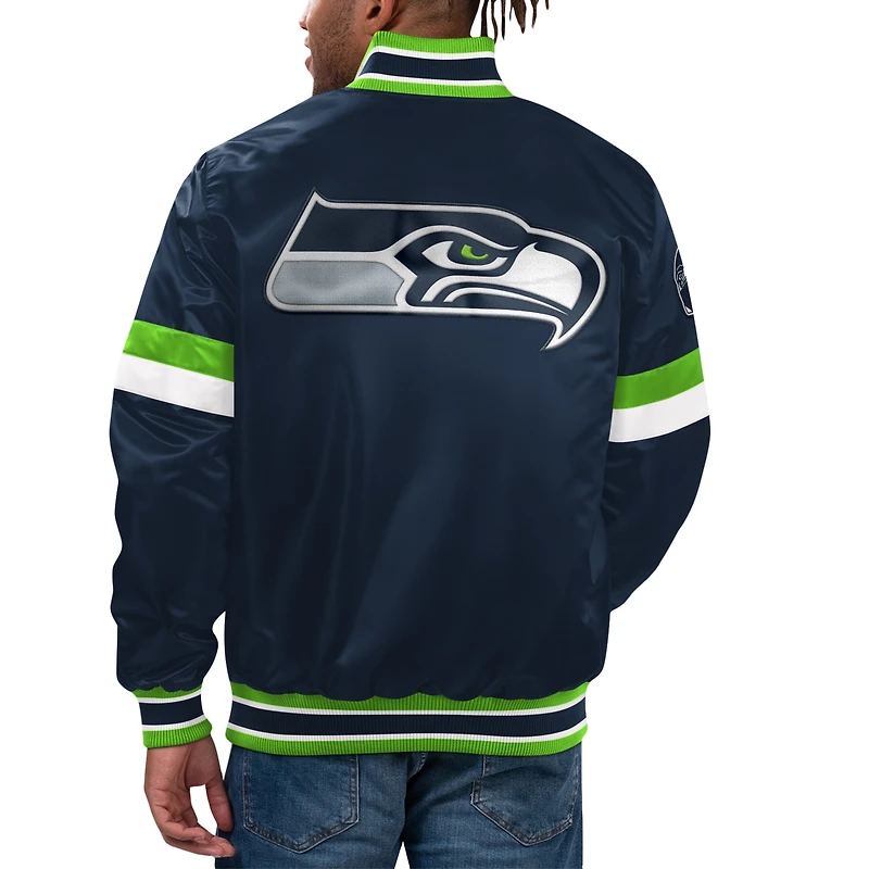 Veste universitaire à bouton-pression en satin pour hommes Starter College Navy Seattle Seahawks Home Game