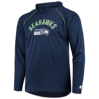 Men's Starter Navy Seattle Seahawks Raglan Long Sleeve Hoodie T-Shirt