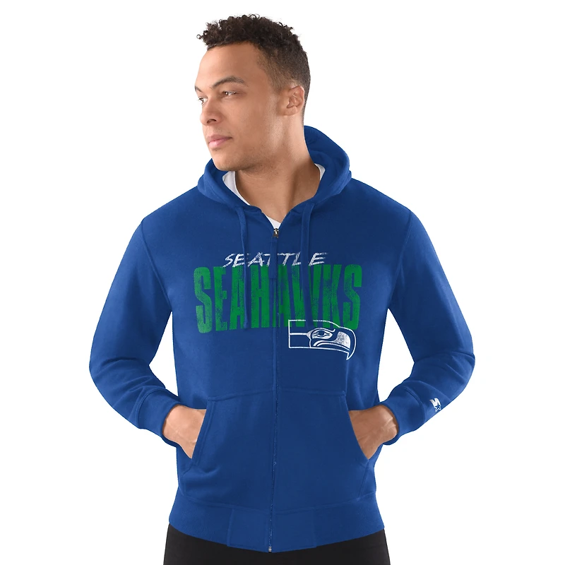 Sweat à capuche zippé classique vieilli pour homme Starter Royal Seattle Seahawks