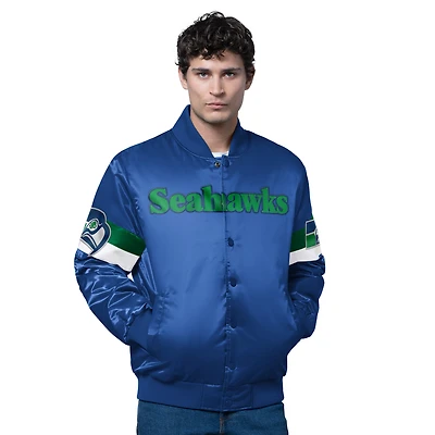 Men's Starter Royal Seattle Seahawks Triple Option Satin Varsity Vintage Logo Full-Snap Jacket