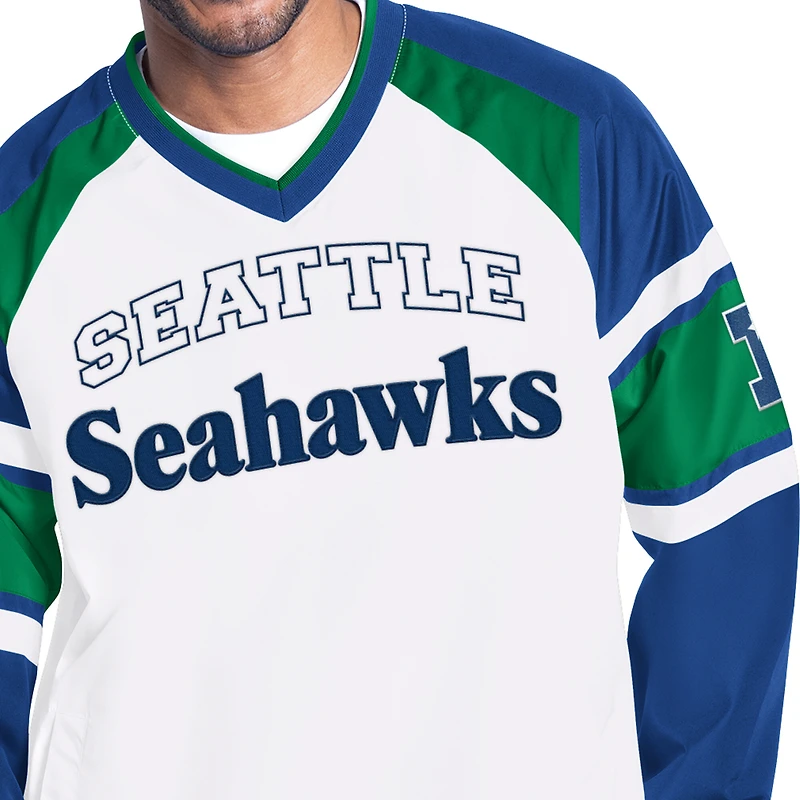 Veste pull raglan Starter blanche Seattle Seahawks Infield Play pour homme