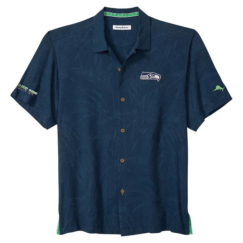 Chemise boutonnée Tommy Bahama College Navy Seattle Seahawks Endzone Paradise COOLMAX pour homme