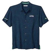 Chemise boutonnée Tommy Bahama College Navy Seattle Seahawks Endzone Paradise COOLMAX pour homme