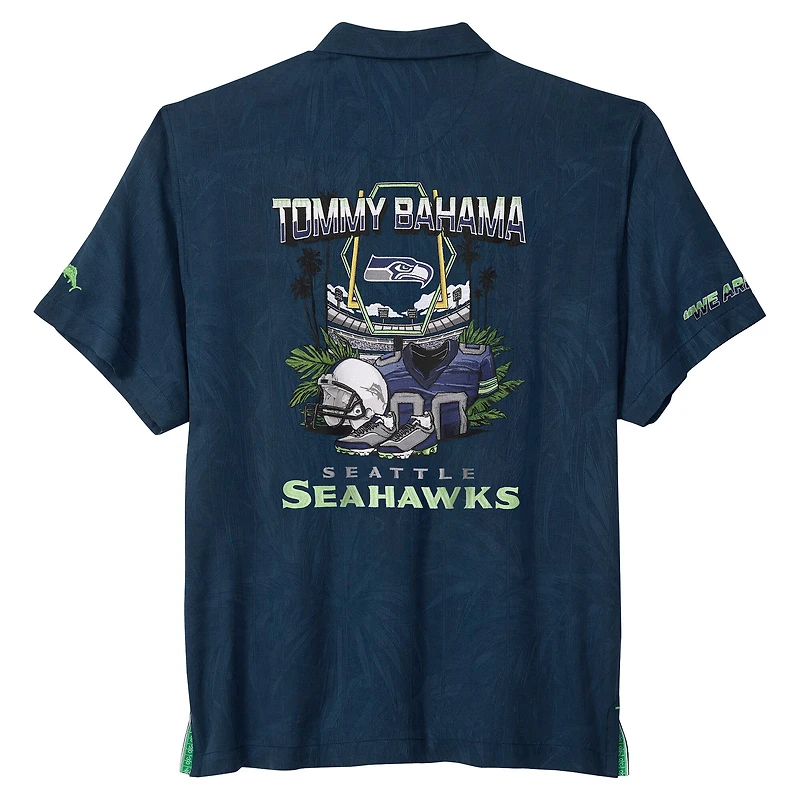 Men's Tommy Bahama College Navy Seattle Seahawks Endzone Paradise COOLMAX Button-Up Shirt