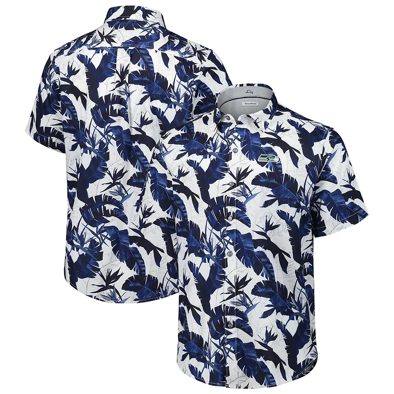 Chemise boutonnée Tommy Bahama College Navy pour homme des Seattle Seahawks Sunnyvale Blooms Camp