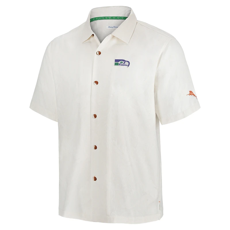 Chemise boutonnée rétro blanche pour homme Tommy Bahama Seattle Seahawks Coconut Matchup Camp