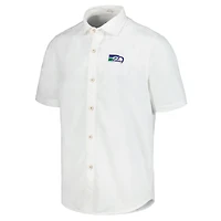 Chemise de camp boutonnée Tommy Bahama blanche Seattle Seahawks Sport Coconut Point Palm Vista IslandZone pour hommes