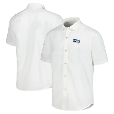Chemise de camp boutonnée Tommy Bahama blanche Seattle Seahawks Sport Coconut Point Palm Vista IslandZone pour hommes
