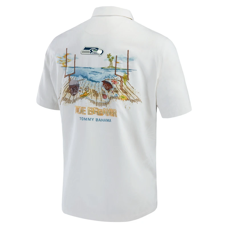 Chemise boutonnée Tommy Bahama blanche Seattle Seahawks Tide Breaker IslandZone Camp pour hommes