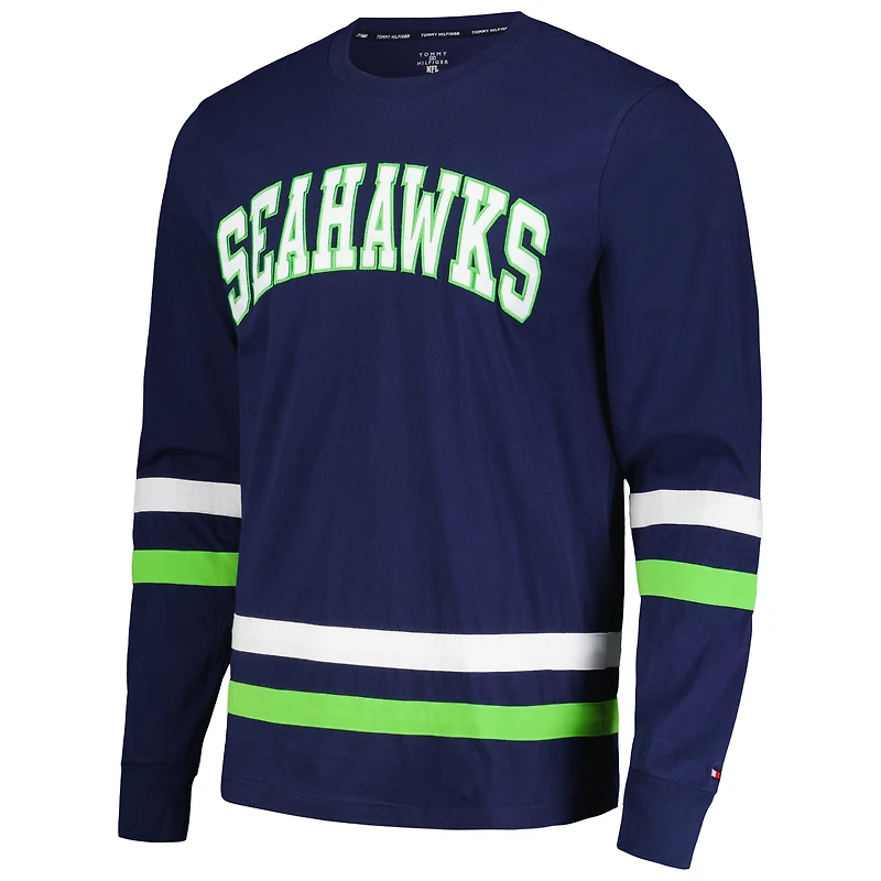 Men's Tommy Hilfiger College Navy/Neon Green Seattle Seahawks Nolan Long Sleeve T-Shirt