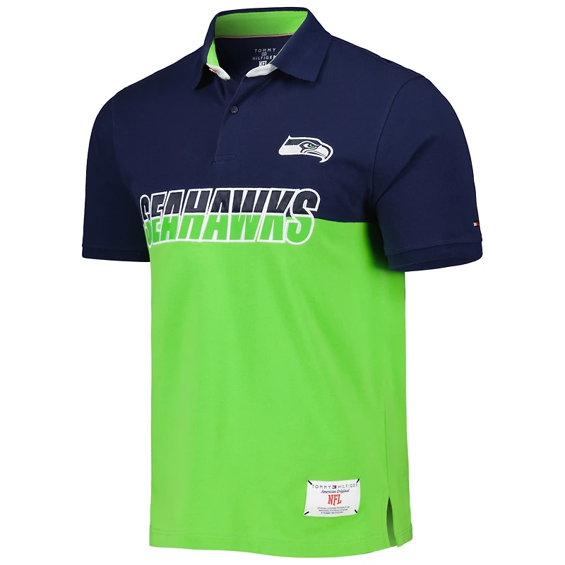 Polo Tommy Hilfiger Seattle Seahawks Color Block vert fluo/bleu marine pour homme