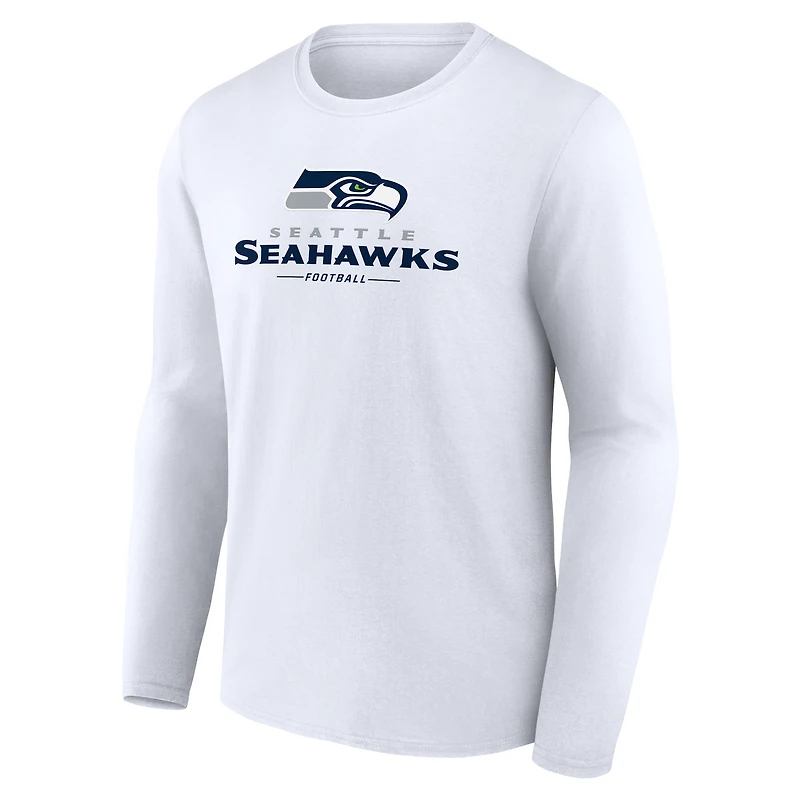 Men's  White Seattle Seahawks Team Lockup Long Sleeve T-Shirt