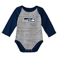 Newborn & Infant College Navy/Heathered Grey Seattle Seahawks Born To Win Lot de deux bodys à manches longues