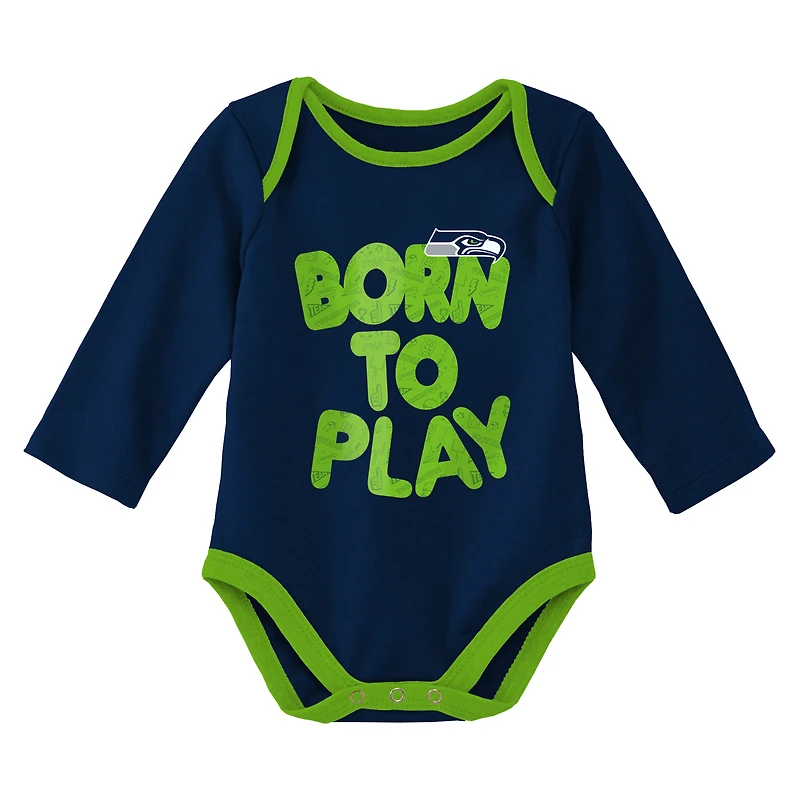 Newborn & Infant College Navy/Heathered Grey Seattle Seahawks Born To Win Lot de deux bodys à manches longues