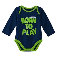 Newborn & Infant College Navy/Heathered Grey Seattle Seahawks Born To Win Lot de deux bodys à manches longues