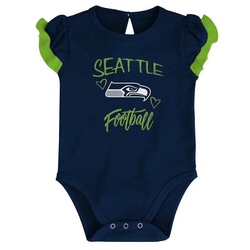 Newborn & Infant College Navy/Neon Green Seattle Seahawks Too Much Love Two-Piece Bodysuit Set