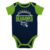 Newborn & Infant College Navy Seattle Seahawks Home Field Advantage Three-Piece Bodysuit, Bib Booties Set