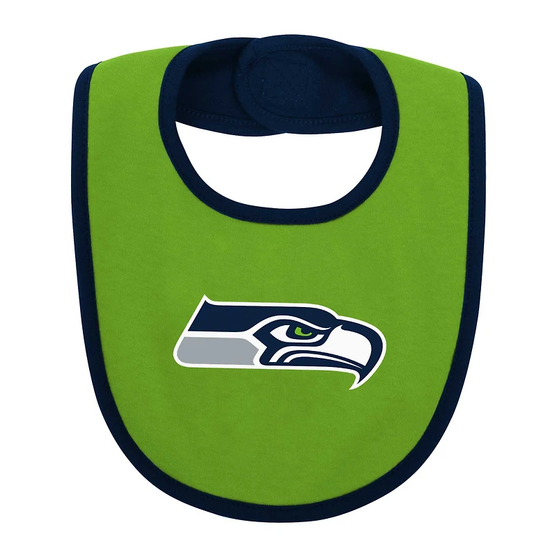 Newborn & Infant College Navy Seattle Seahawks Home Field Advantage Three-Piece Bodysuit, Bib Booties Set