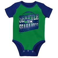 Newborn & Infant Mitchell Ness Green/Royal Seattle Seahawks Throwback Big Score Bodysuit, Bib Bootie Set