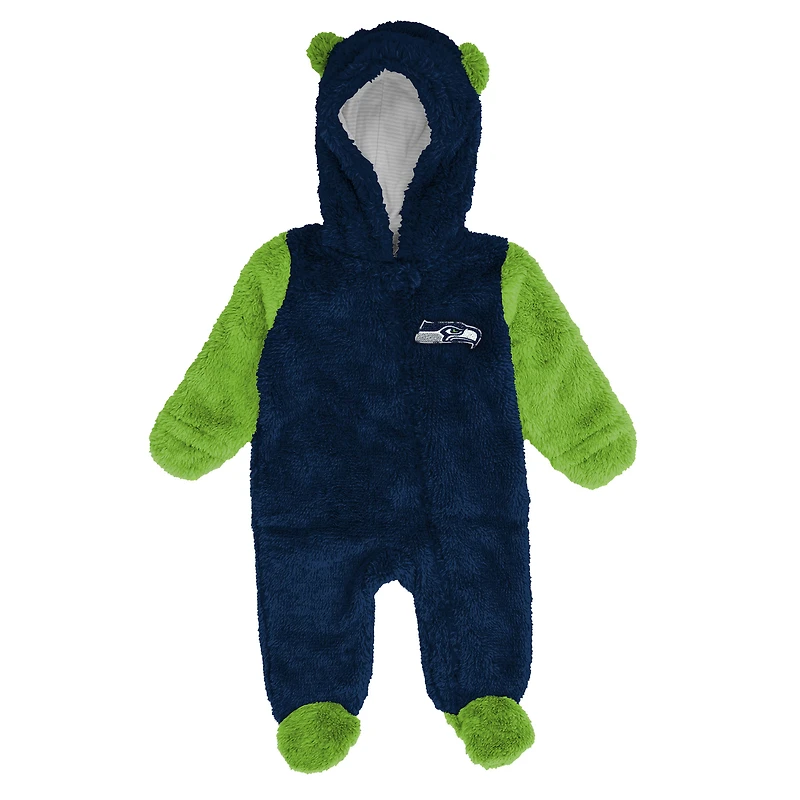 Newborn & Infant Outerstuff College Navy Seattle Seahawks Stay Napping Teddy Fleece Bunting Full-Zip Sleeper