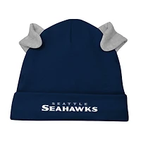 Ensemble 3 pièces avec body à manches longues, pantalon et bonnet en tricot revers Little Champ des Seattle Seahawks pour nouveau-nés nourrissons