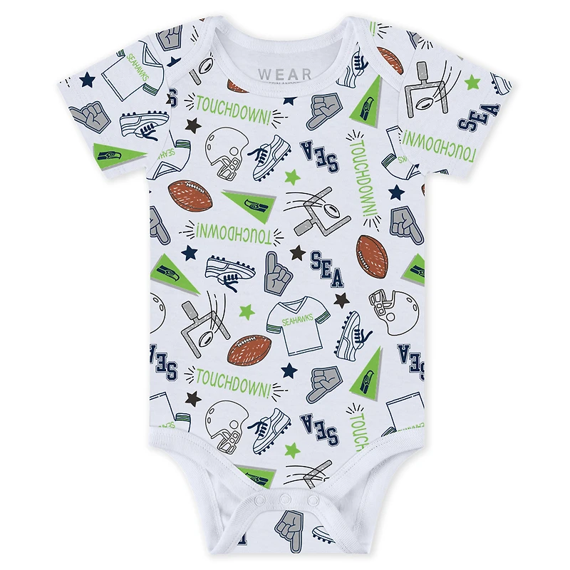 Newborn & Infant WEAR by Erin Andrews Seattle Seahawks Three-Piece Turn Me Around Bodysuits Pant Set