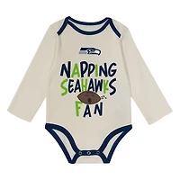 Newborn Outerstuff College Navy Seattle Seahawks Little Champ Three-Piece Long Sleeve Bodysuit, Pants and Cuffed Hat Set