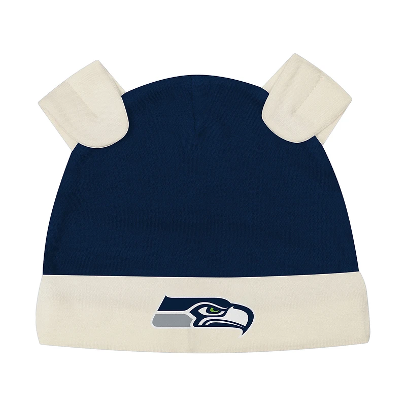 Newborn Outerstuff College Navy Seattle Seahawks Little Champ Three-Piece Long Sleeve Bodysuit, Pants and Cuffed Hat Set