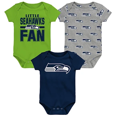 Newborn Outerstuff Seattle Seahawks Little Tike 3-Piece Bodysuit Set