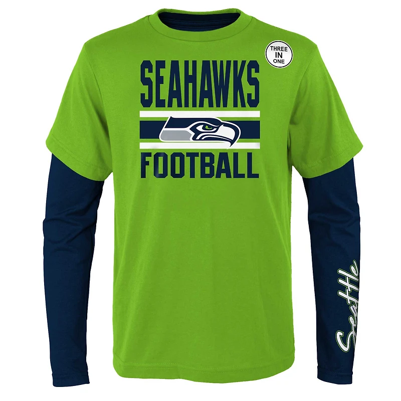 Preschool Neon Green/College Navy Seattle Seahawks Fan Fave T-Shirt Combo Set