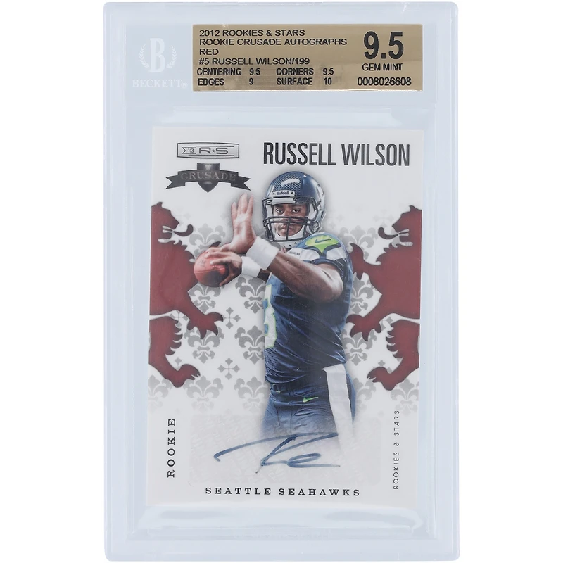 V106832 SEA Russell Wilson Seattle Seahawks Carte Panini Rookies & Stars 2012 autographiée rouge #5 #37/199 BGS authentifiée 9,5/10 Rookie - Sous-grades 9,5, 9,5, 9, 10 Russell Wilson AUT PAA TRADING CARDS 45644 AUTTRC CA01F06868 #5