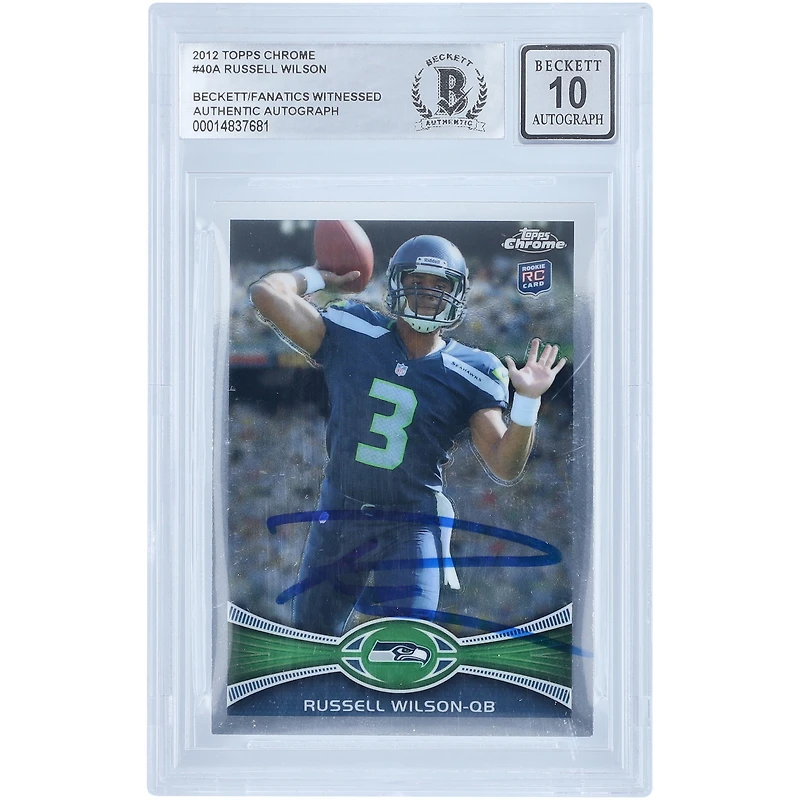 Russell Wilson Seattle Seahawks Carte Rookie 2012 Topps Chrome #40 Beckett autographiée par des fanatiques témoins