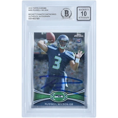 Russell Wilson Seattle Seahawks Carte Rookie 2012 Topps Chrome #40 Beckett autographiée par des fanatiques témoins