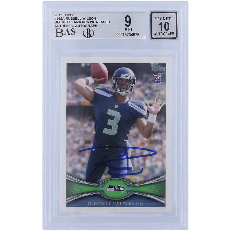 Russell Wilson Seattle Seahawks Autographié 2012 Topps #165 Beckett Fanatics Witnessed Authentifié 9/10 Rookie Card