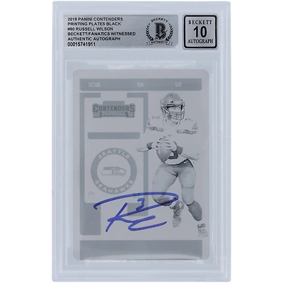 Russell Wilson Seattle Seahawks Autographed 2019 Panini Contenders Black Printing Plate #90 #1/1 Beckett Fanatics Witnessed Authenticated 10 Card
