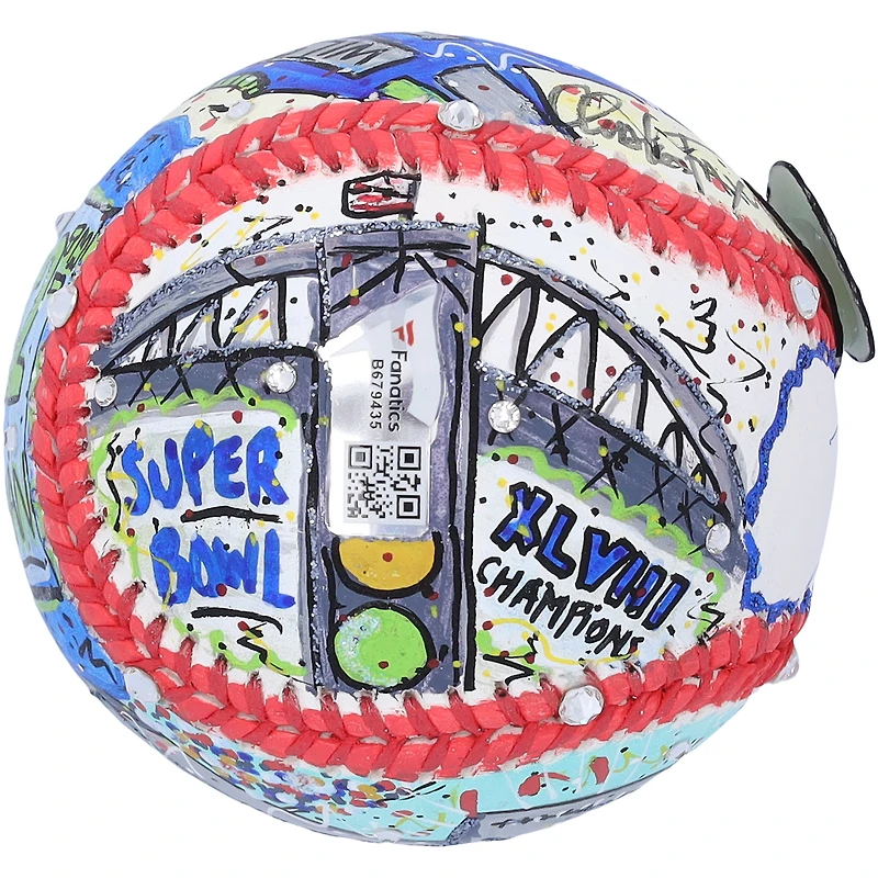 Baseball autographié par Russell Wilson des Seattle Seahawks - Illustration de Charles Fazzino - B679435