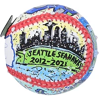 Baseball autographié par Russell Wilson des Seattle Seahawks - Illustration de Charles Fazzino - B679435