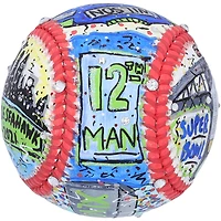 Baseball autographié par Russell Wilson des Seattle Seahawks - Illustration de Charles Fazzino - B679435