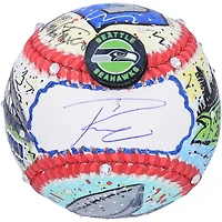 Baseball autographié par Russell Wilson des Seattle Seahawks - Illustration de Charles Fazzino - B679435
