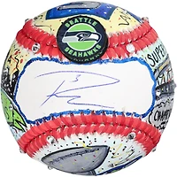 Baseball autographié par Russell Wilson des Seattle Seahawks - Peint à la main par l'artiste Charles Fazzino
