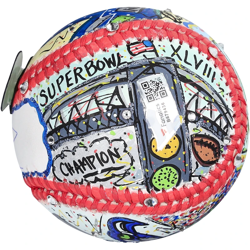 Baseball autographié par Russell Wilson des Seattle Seahawks - Peint à la main par l'artiste Charles Fazzino
